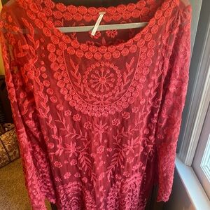 Elegant Red Embroidered Women's Top
